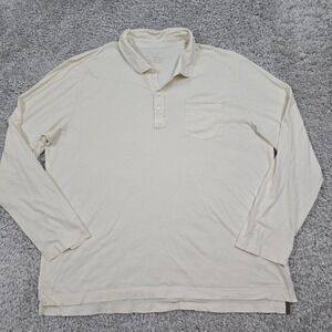 Billy Reid Polo Shirt Men XXL Cream Garment Dye Organic Cotton Long Sleeve Basic